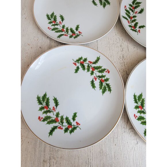 Vintage holiday leaf mistletoe white Japan plate set‎ xmas - Picture 2 of 10